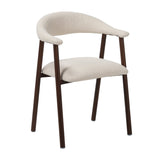 Japandi Dining Chair Ivory Bouclé Suki - Walnut Frame - With Armrests 