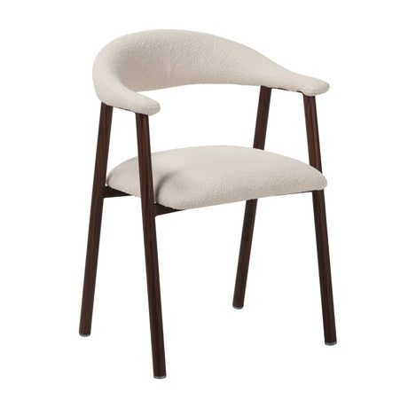 Japandi Dining Chair Ivory Bouclé Suki - Walnut Frame - With Armrests 