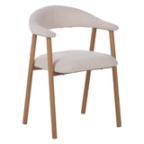 Japandi Dining Chair Ivory Bouclé Suki - Oak Look Frame - With Armrests 