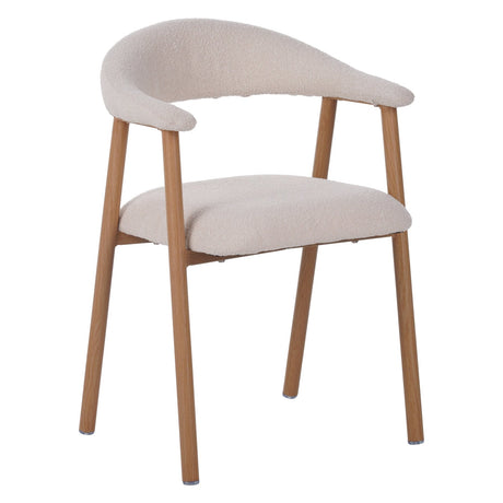 Japandi Dining Chair Ivory Bouclé Suki - Oak Look Frame - With Armrests 
