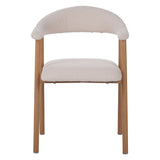 Japandi Dining Chair Ivory Bouclé Suki - Oak Look Frame - With Armrests 