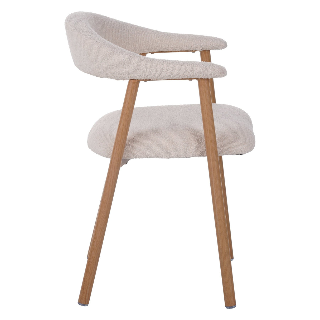 Japandi Dining Chair Ivory Bouclé Suki - Oak Look Frame - With Armrests 