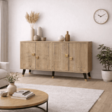 Sideboards-Modern Sideboard Sapphire Oak Look-Gold 120 cm Melamine Ahart-Dimehouse