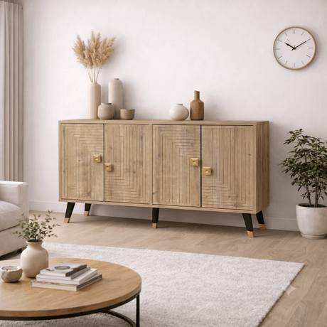 Dressoirs-Modern Dressoir Saffier Eikenlook-Goud 120 cm Melamine Ahart-Dimehouse