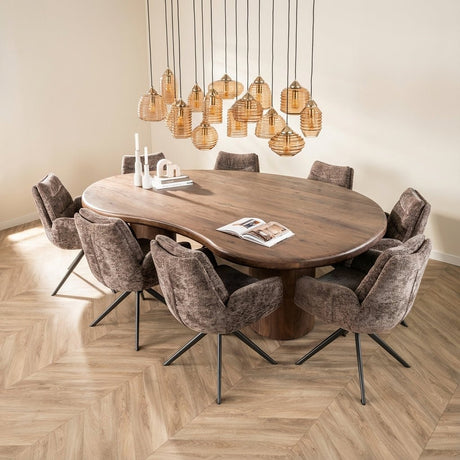 Organically Shaped Dining Table Alo Acacia Wood Brown 240x160 cm atmospheric photo in modern interior