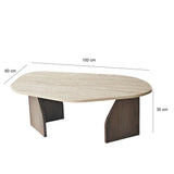 Salontafels - Organische Salontafel Japandi Walnoot met Travertin Melamine - 105x65 cm - Rack - Dimehouse