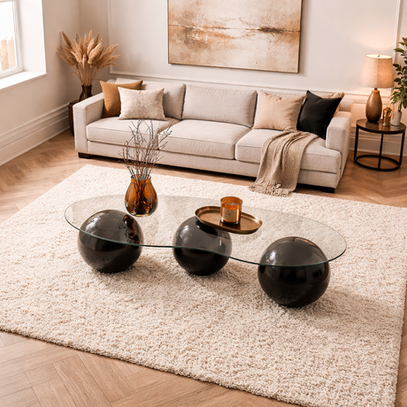 Living room table Sphere Tempered glass Black Bronze 120x70x30 cm Black Bronze Tempered glass 