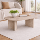 Oval Coffee Table Travertine look Sabla - 119x60 