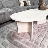 Oval Coffee Table Travertine look Sabla - 119x60 