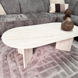 Oval Coffee Table Travertine look Sabla - 119x60 