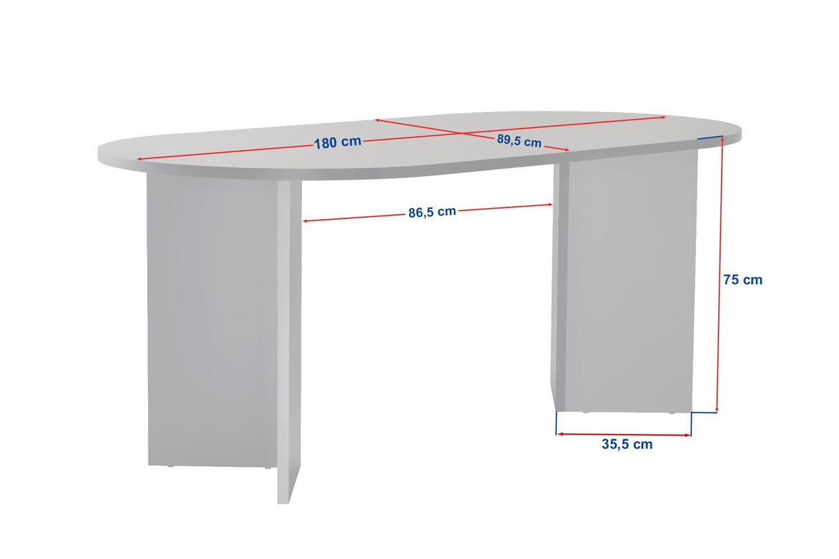 Eettafels - Ovale eettafel travertin blad - walnoot melamine - 180x89,5x75 cm - Sota - Dimehouse