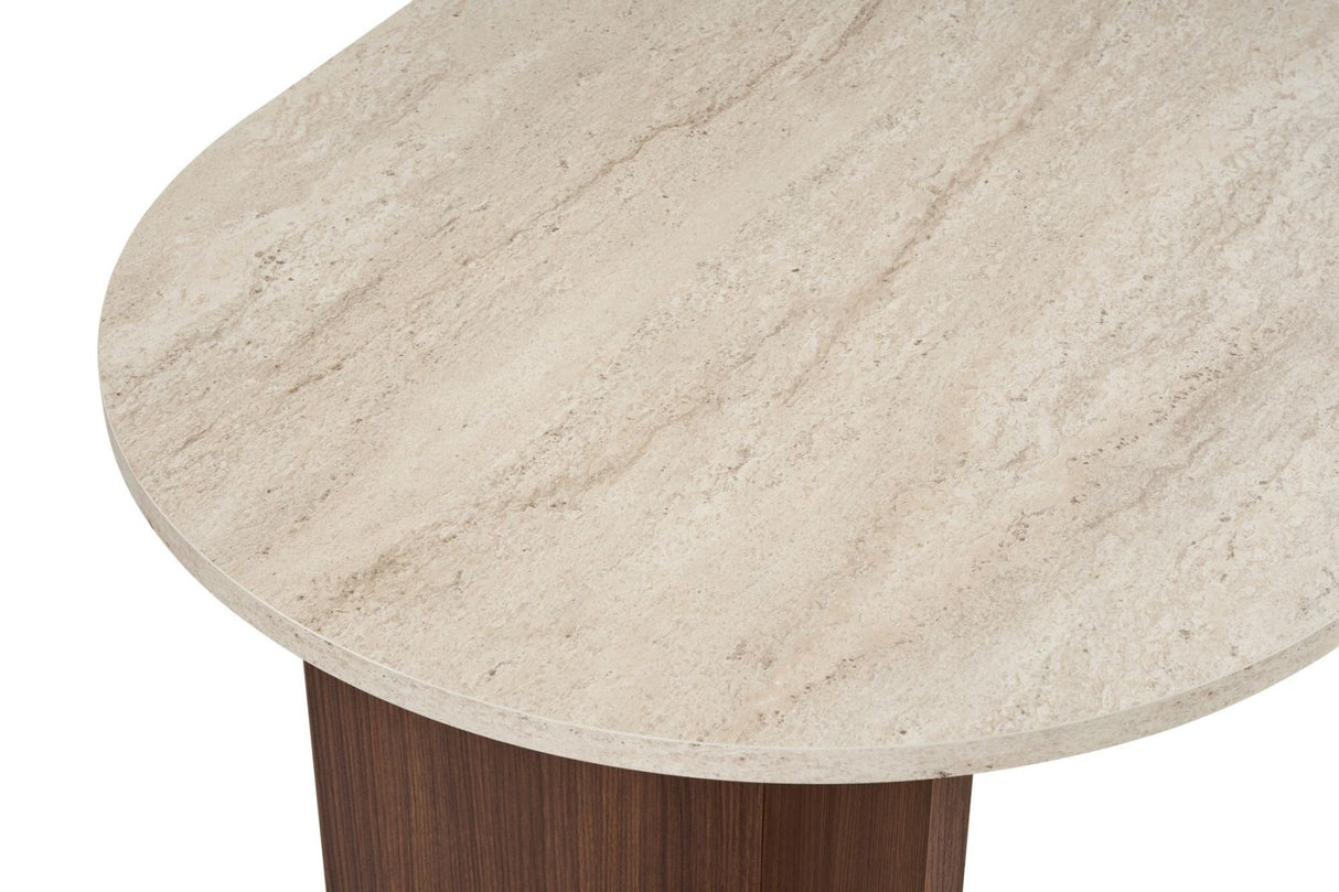 Eettafels - Ovale eettafel travertin blad - walnoot melamine - 180x89,5x75 cm - Sota - Dimehouse