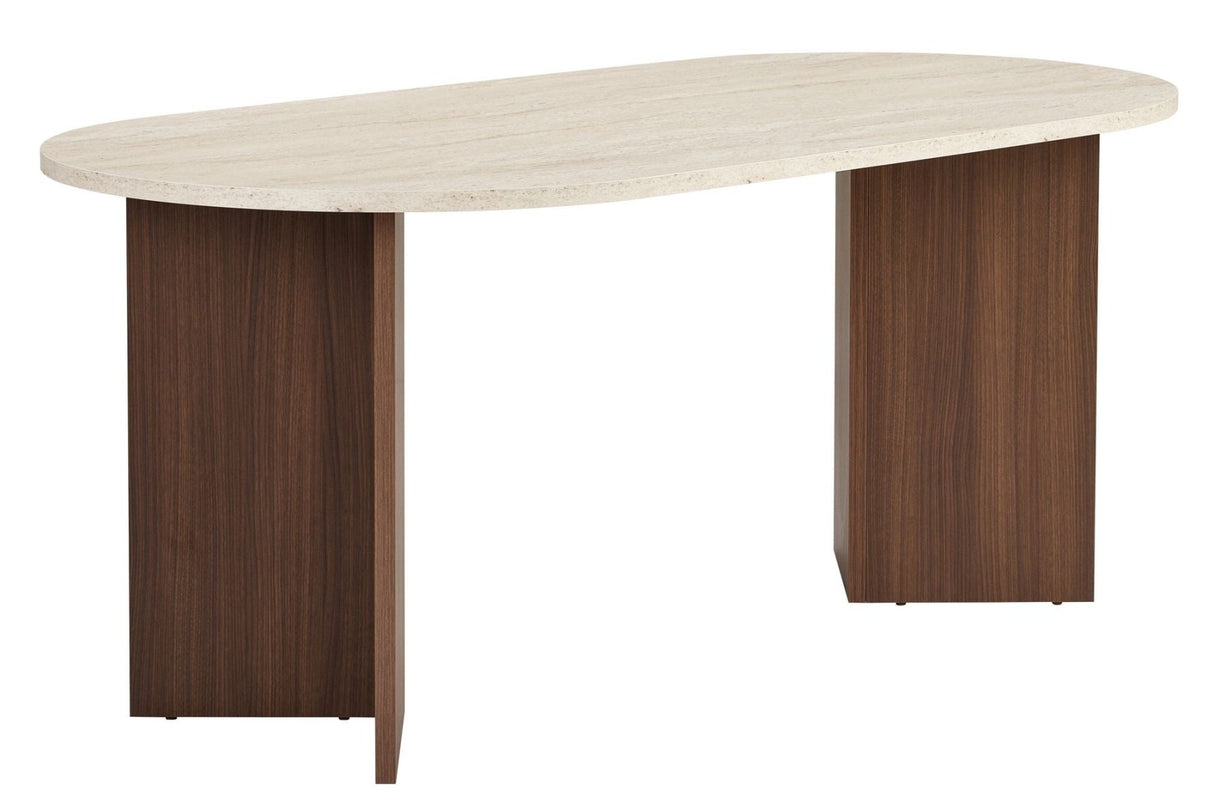 Eettafels - Ovale eettafel travertin blad - walnoot melamine - 180x89,5x75 cm - Sota - Dimehouse