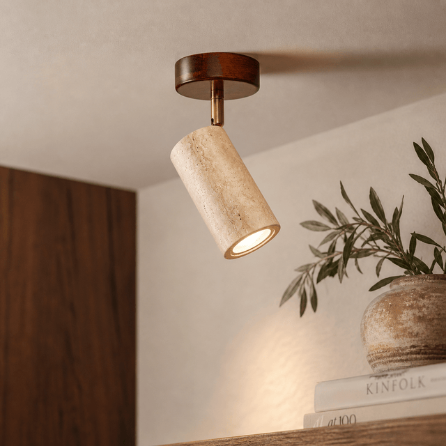 Hanglampen - Plafondlamp spot – Walnoot & Travertin - Akari - Dimehouse
