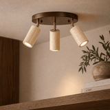 Hanglampen - Plafondlamp spot – Walnoot & Travertin - set van 3 - Akari - Dimehouse
