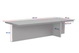 white photo with dimensions of rectangular coffee table travertine look table top with walnut look frame