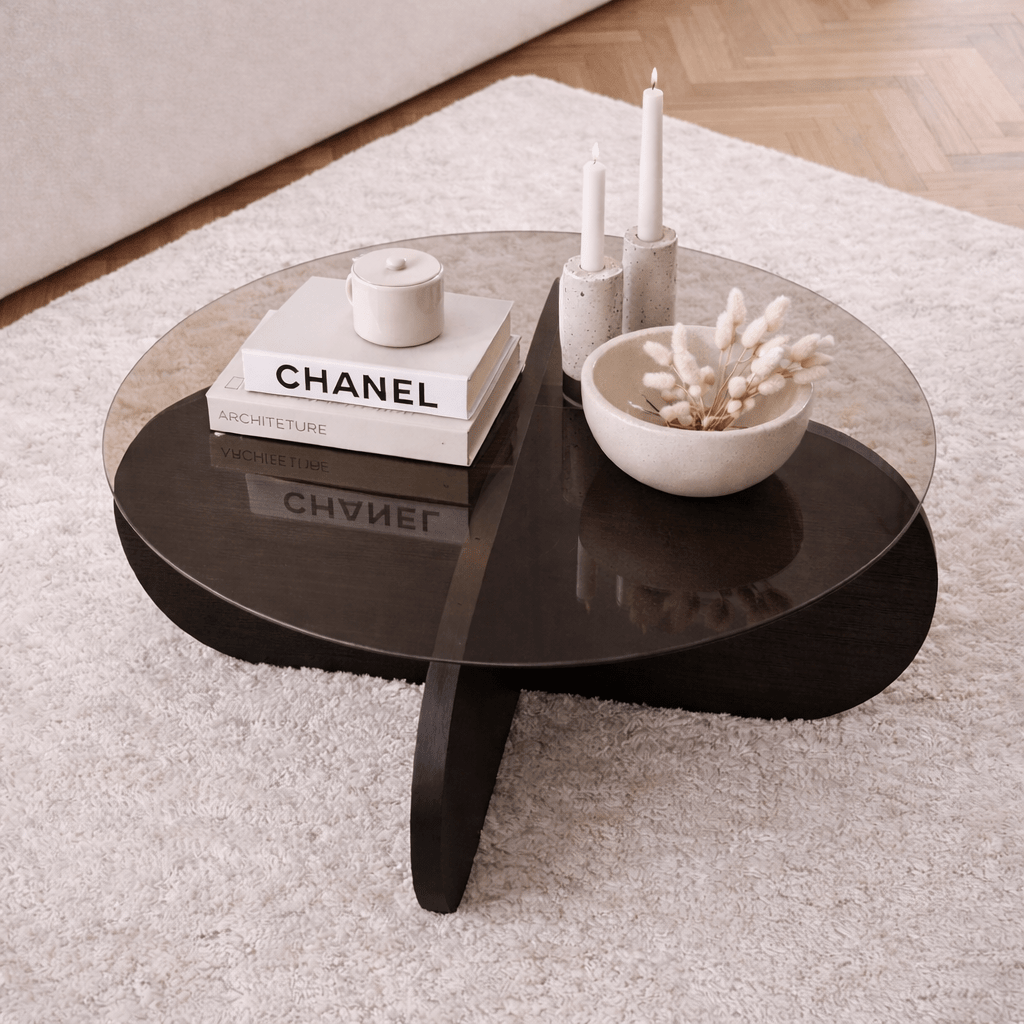 Aris Round Coffee Table 75 cm Glass - Black Base 