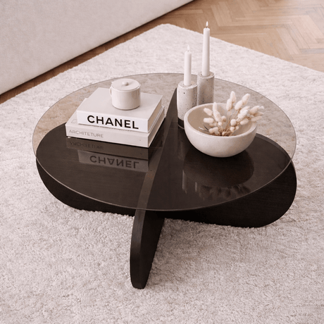 Aris Round Coffee Table 75 cm Glass - Black Base 