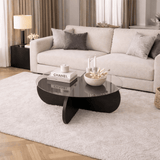 Round coffee table Aris black melamine and transparent glass 75 cm