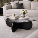 Round coffee table Aris black melamine and transparent glass 75 cm