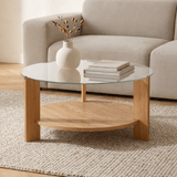 Round coffee table oak melamine transparent glass Ø75 cm - Cairo