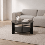 Salontafels - Ronde salontafel zwart melamine rookglas Ø75 cm - Cairo - Dimehouse