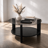 Salontafels - Ronde salontafel zwart melamine rookglas Ø75 cm - Cairo - Dimehouse