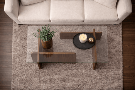 Coffee table Natural Walnut Glass Opal 105x65x30 cm 