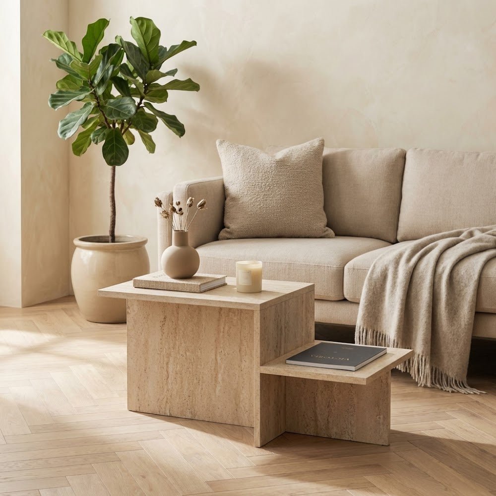 Beige Marble Look Melamine Coffee Table Eterna 