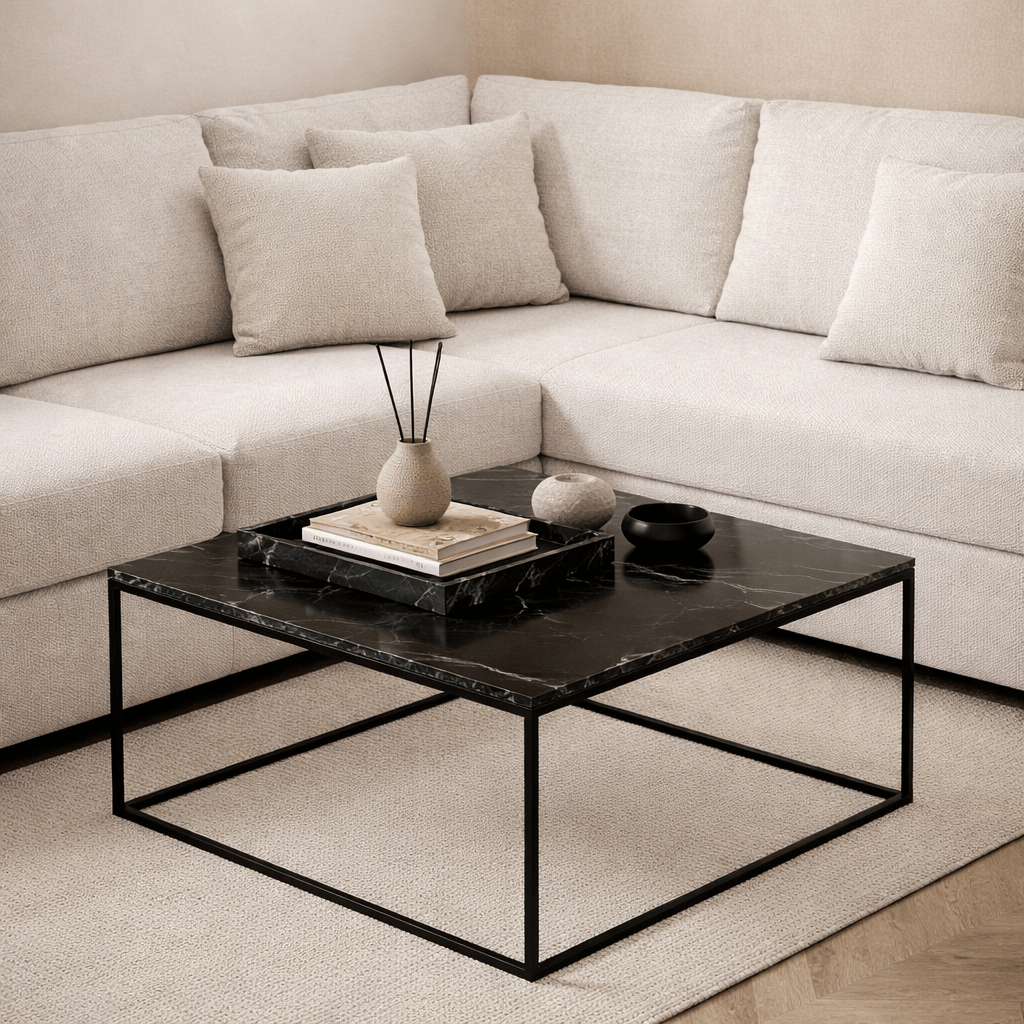 Square Coffee Table 75x75 cm Pola - Black Marble Look Melamine 