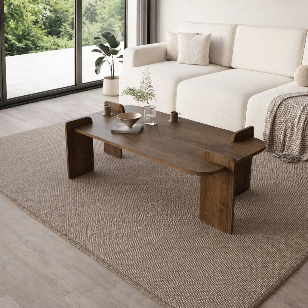 Salontafel Walnoot melamine - 120 x 60 cm - ronde hoeken - Lovge