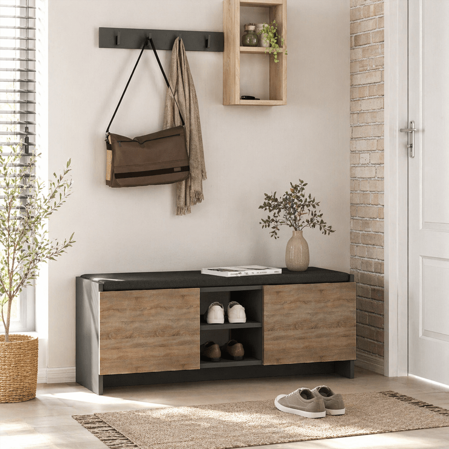Shoe cabinet Oak with anthracite Melamine - six compartments - 110x43x37 cm - Zulla
