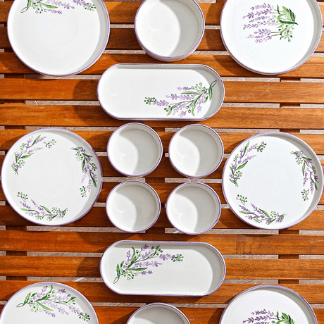 Breakfast Set (14 Pieces) - Servies set keramiek - 14 delig - Lavendel groen - Lavendel - Dimehouse