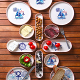 Servies set keramiek - 14 delig -  Wit met blauw - Sailing