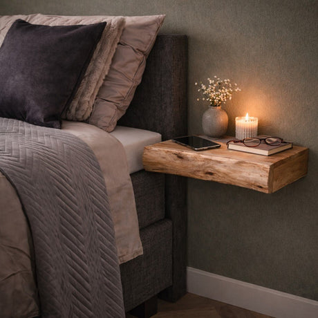 Set of 2 Floating Bedside Tables Acacia Wood Freya Large