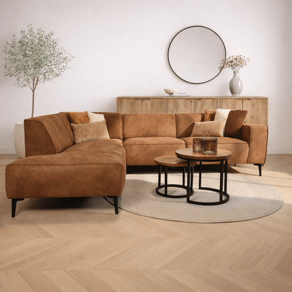 Industrial corner sofa cognac eco-leather Brisbane - left 