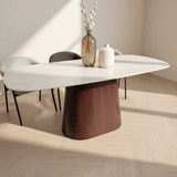 Sintered Stone Marble Look Travertine Dining Table Lea 180x90 cm - Walnut Frame - Danish Oval