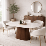 Sintered Stone Marble Look Travertine Dining Table Lea 180x90 cm - Walnut Frame - Danish Oval