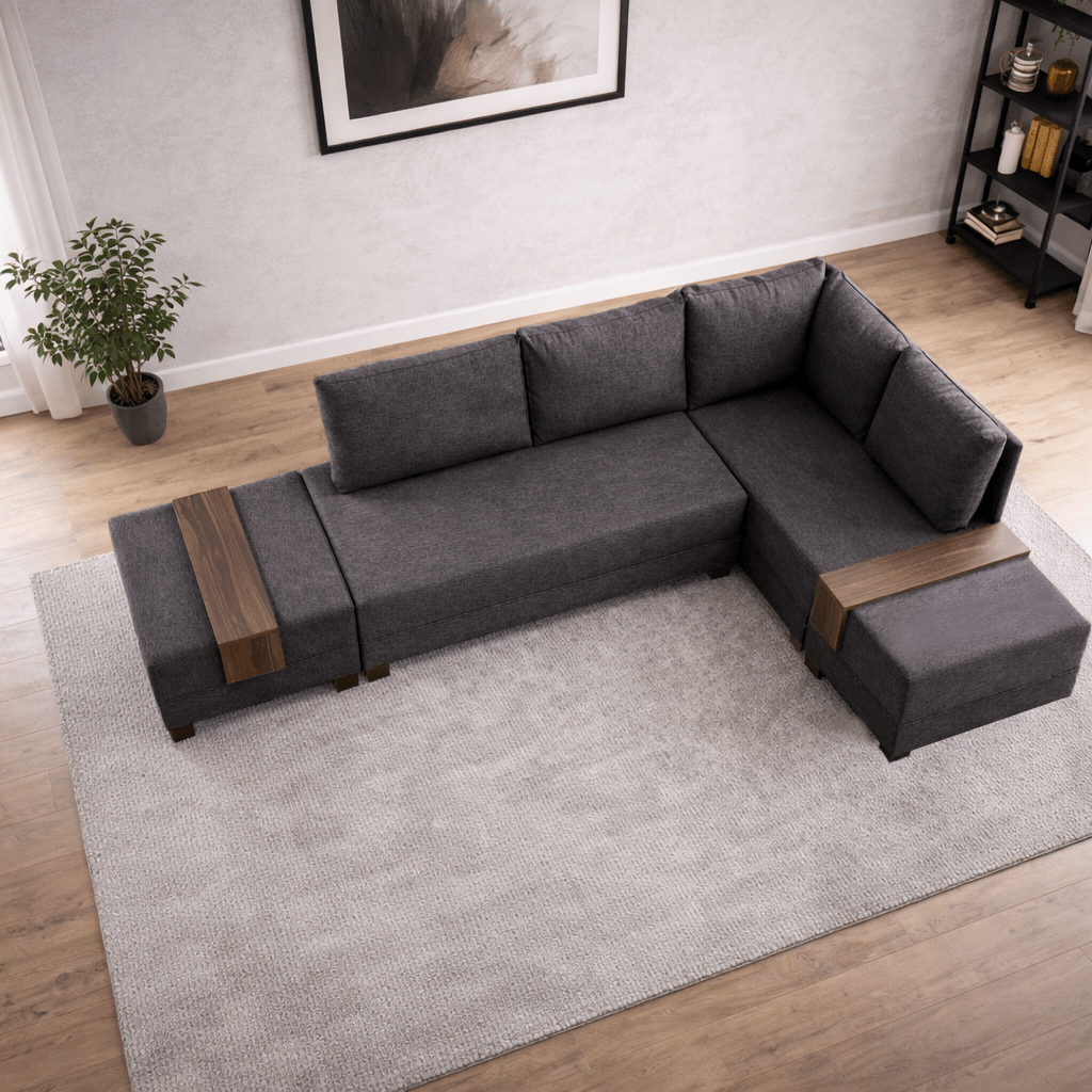 Sofa bed anthracite fabric - XXL 280 x 210 - Right - Fly