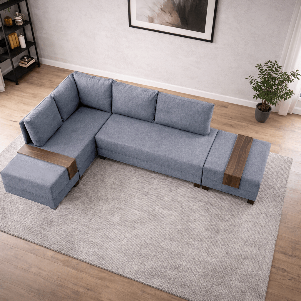 Sofa bed blue fabric - XXL 280 x 210 - Left - Fly