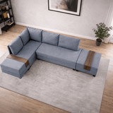 Sofa bed blue fabric - XXL 280 x 210 - Left - Fly