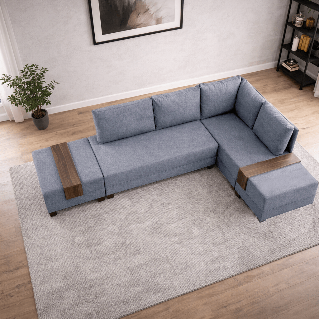 Sofa bed blue fabric - XXL 280 x 210 - Right - Fly