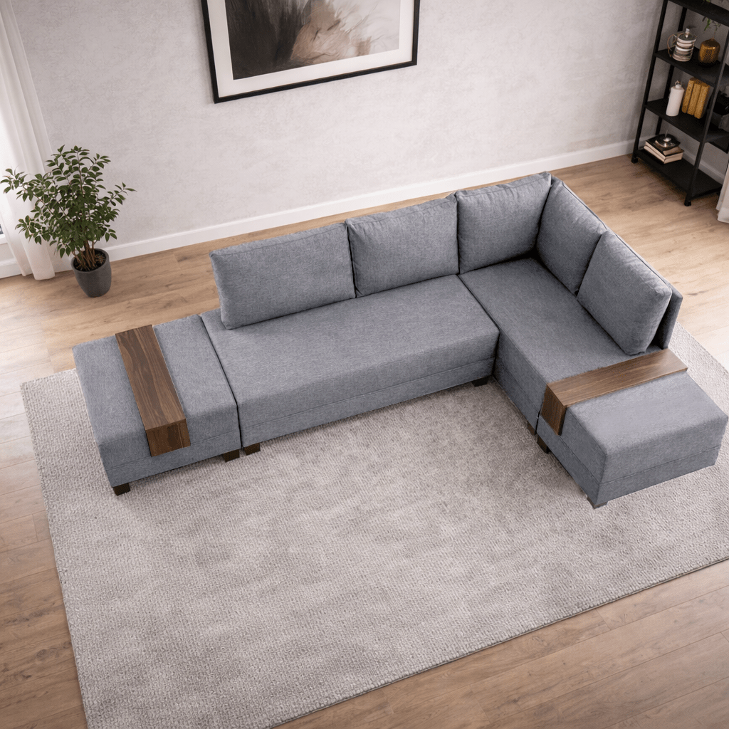 Sofa bed gray fabric - XXL 280 x 210 - Right - Fly