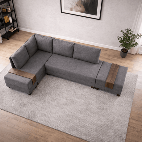 Sofa bed taupe fabric - XXL 280 x 210 - Left - Fly