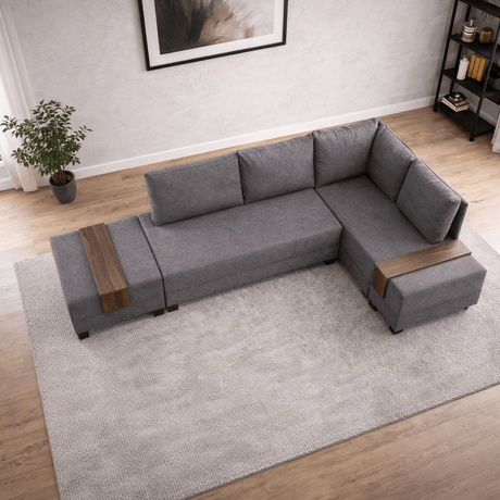 Sofa bed taupe fabric - XXL 280 x 210 - Right - Fly