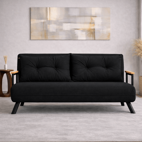 Sofa bed black fabric 2-seater - Sando