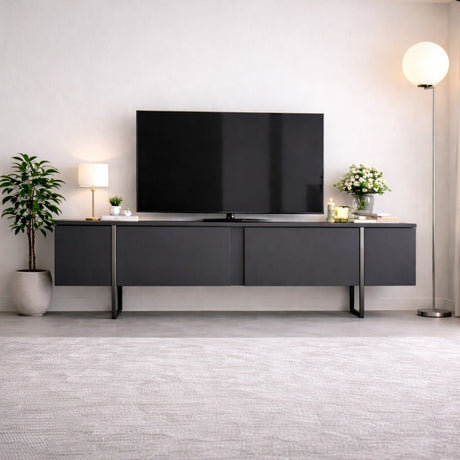 TV Cabinet Anthracite Luxe 180x50x30 - Silver Frame