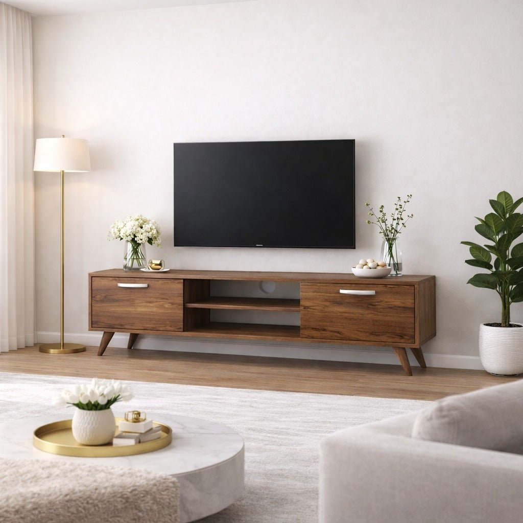 TV Meubels - TV Meubel Corfu Walnoot Melamine 180x48,6x35 cm - Dimehouse