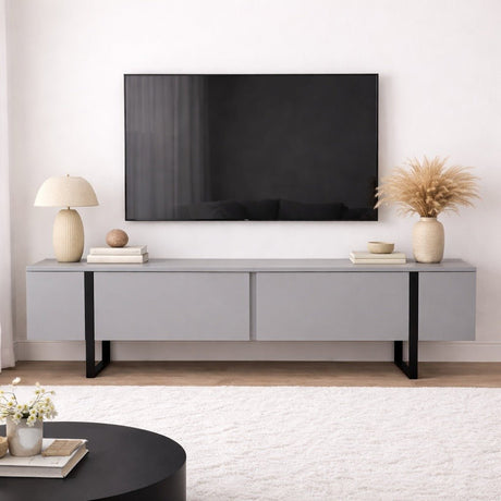 TV Furniture Gray Melamine Black Frame Blitz 50x180x29.5 cm