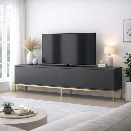 TV Meubels - TV Meubel Lord Antraciet Goud Melamine 180x47x30 cm - Dimehouse
